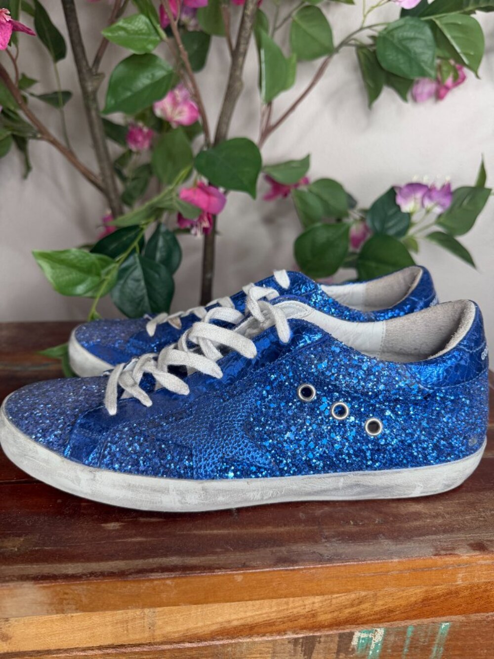 Golden Goose Blue Glitter and Leather Superstar Low Top Sneakers Size 40 - Picture 4 of 7